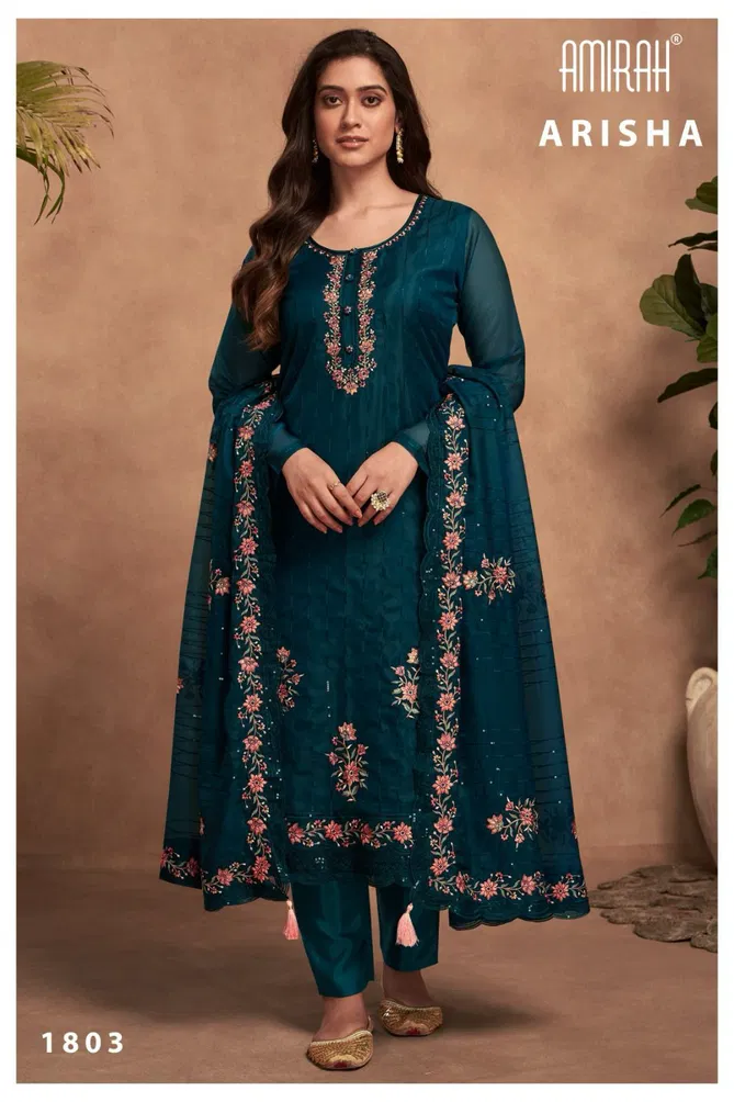 Arisha By Amirah Embroidery Organza Designer Salwar Suits Catalog
